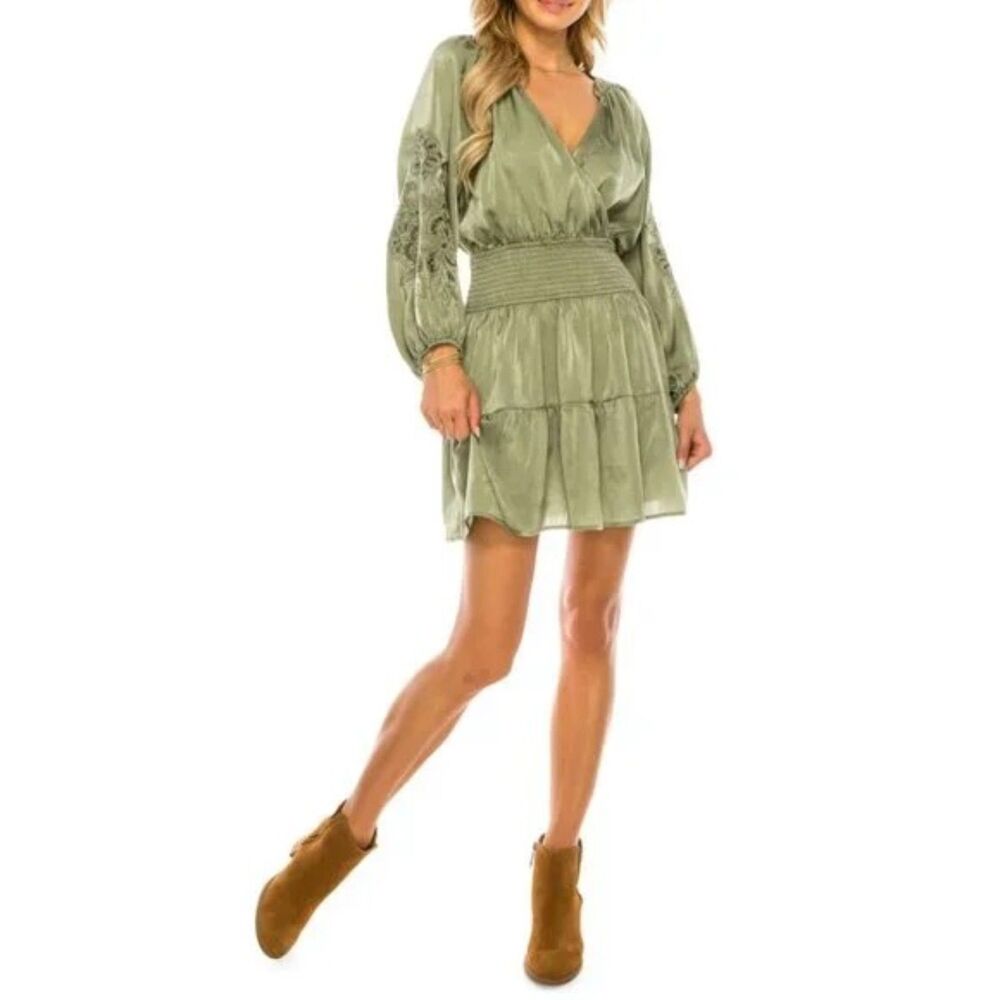 A Collective Story Annie Dress Dark Olive Green Medium Smocked Mini